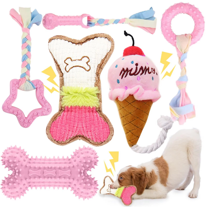 Jouets chiot résistants: peluches, cordes & anneaux pour mâcher. Hygiène dentaire et amusement garantis!