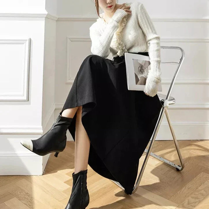 Silhouette élégante avec jupe femme midi. Style intemporel, confort optimal pour mode professionnelle.