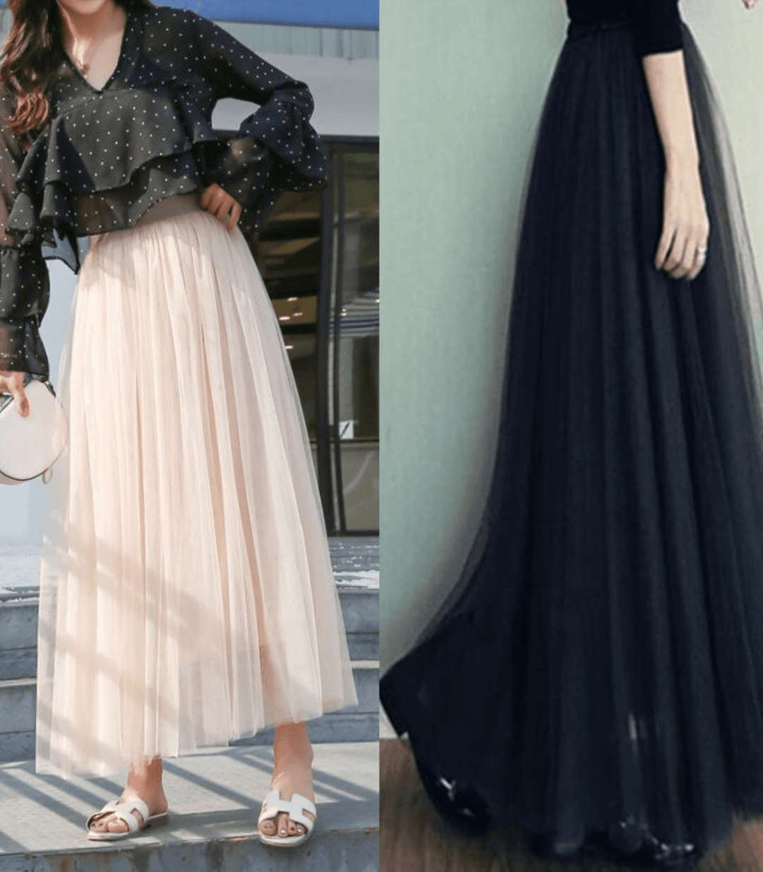 Femme en jupe longue taille haute, montrant le confort et l'élégance de cette pièce de mode féminine.