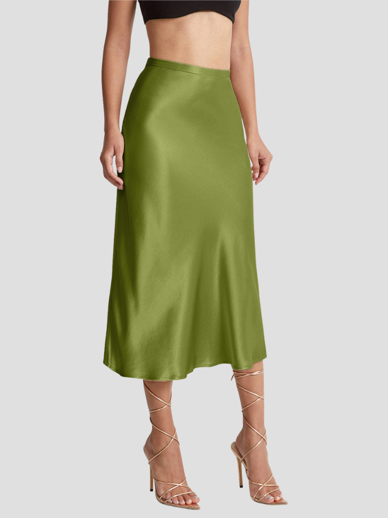 Jupe midi femme élégante taille haute, fluide et légère. Parfaite pour le bureau ou une soirée chic.