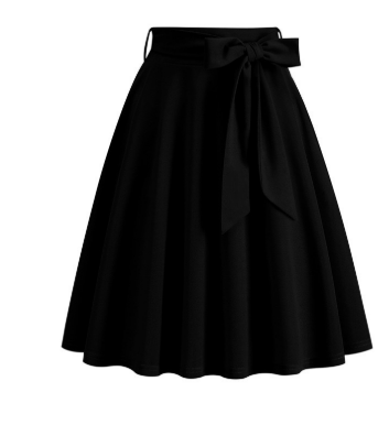 Jupe midi trapèze femme, taille haute, nœud latéral chic. Idéale printemps/été, élégante pour bureau ou cérémonie.
