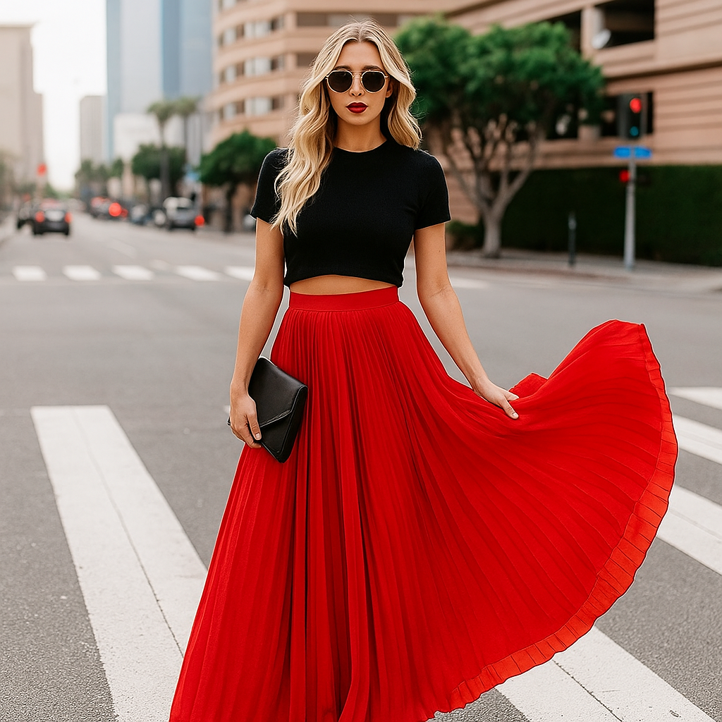 Jupe plissée longue pour femme, élégante et confortable, parfaite pour l'été.