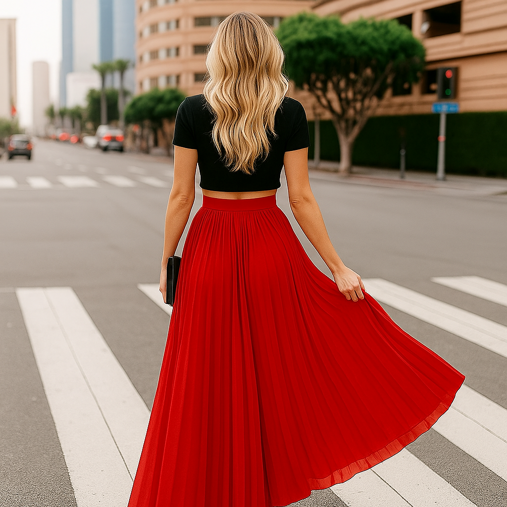 Jupe longue plissée femme fluide et confortable, idéale pour un look estival élégant.