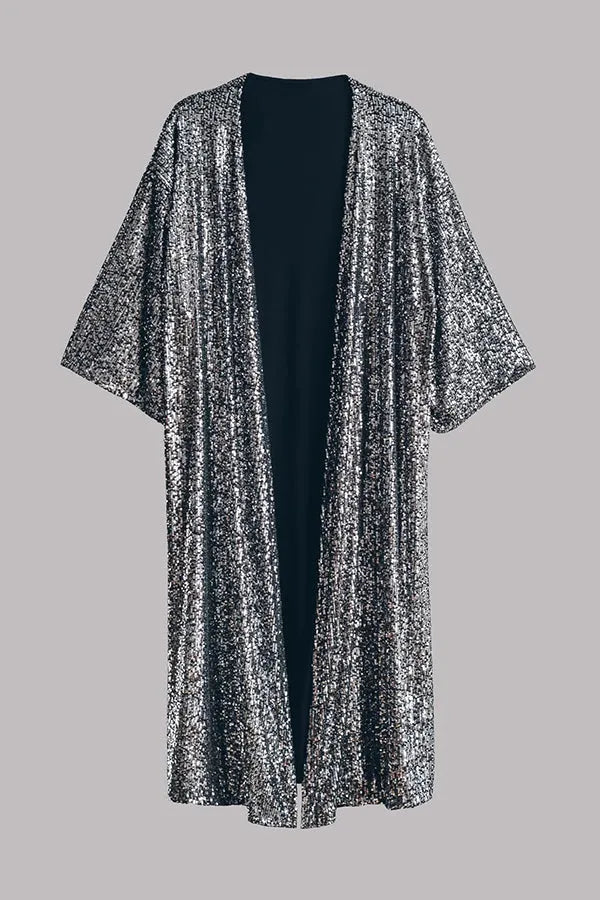 Kimono femme à manches cloches et paillettes, très mode pour festival ou événement spécial.