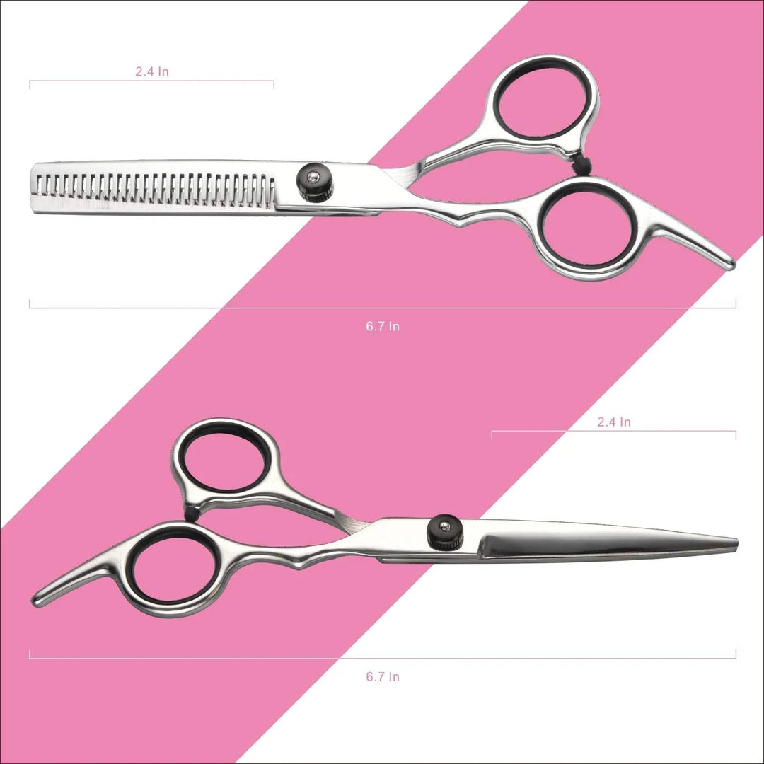 Kit ciseaux coiffure pro: ciseaux coupe & effilage, acier inoxydable, étui inclus.  Coupe précise et élégante.