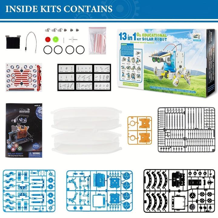 "Kit Robot Solaire STEM 13 en 1 assemblé, pièces mécaniques, jouet éducatif enfant, énergie solaire, science et ingénierie"