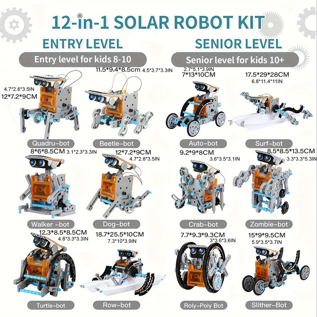 "Kit Robot Solaire STEM 13 en 1 assemblé, pièces mécaniques, jouet éducatif enfant, énergie solaire, science et ingénierie"