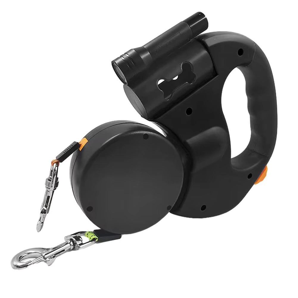 Laisse double chien anti-emmêlement LED.  Promenade facile et sécurisée, même la nuit.