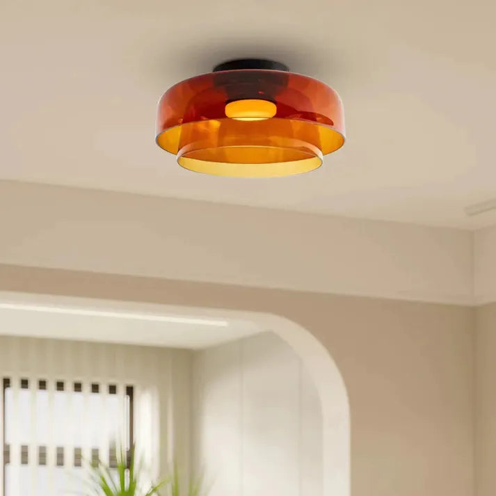 "Lampadaire de plafond en verre multicolore, style médiéval moderne, parfait pour salon élégant et chaleureux."
