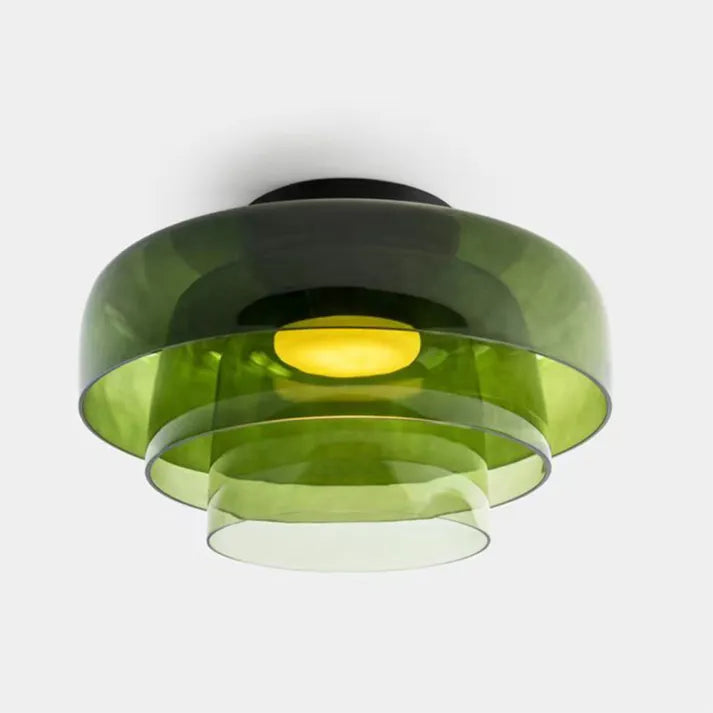 "Lampadaire de plafond en verre multicolore, style médiéval moderne, parfait pour salon élégant et chaleureux."