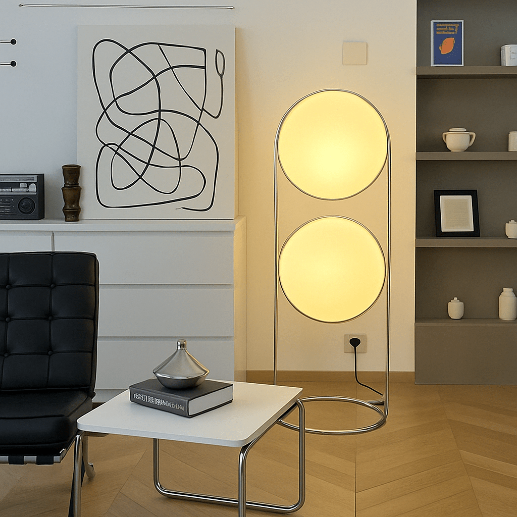 Lampadaire globe design moderne. Éclairage intérieur élégant et chaleureux.  Plusieurs tailles disponibles.