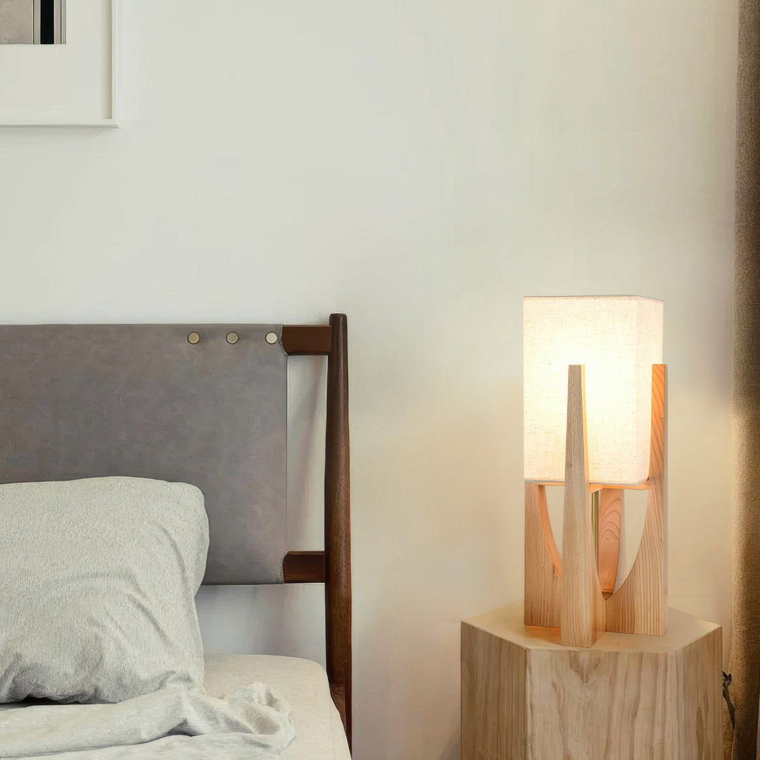 Lampadaire japonais en bois massif, éclairage tricolore. Design minimaliste et élégant.