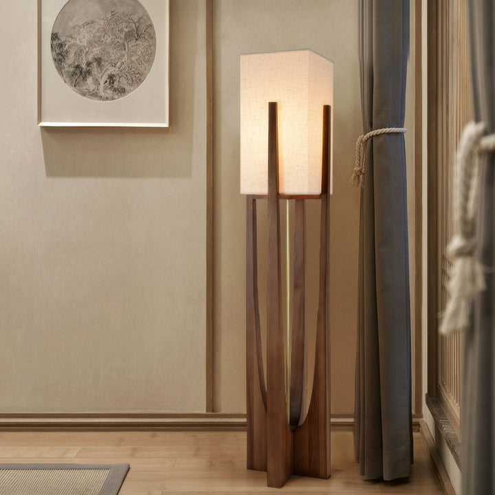 Lampadaire japonais en bois massif, éclairage tricolore. Design minimaliste et élégant.