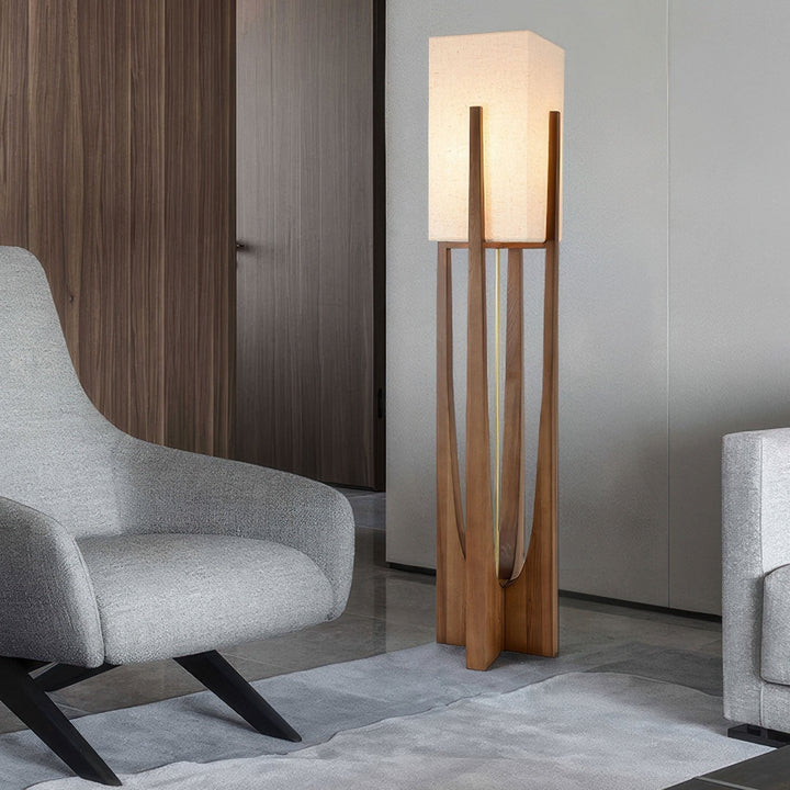 Lampadaire japonais en bois massif, éclairage tricolore. Design minimaliste et élégant.