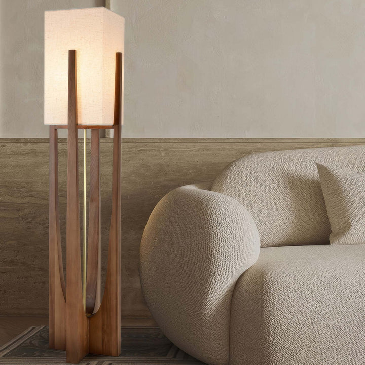Lampadaire japonais en bois massif, éclairage tricolore. Design minimaliste et élégant.