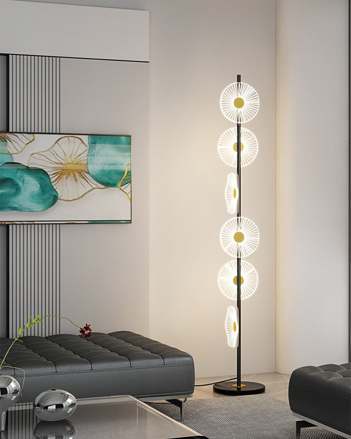 Lampadaire moderne, cascade lumineuse, marbre & acrylique. Design élégant, lumière douce réglable.