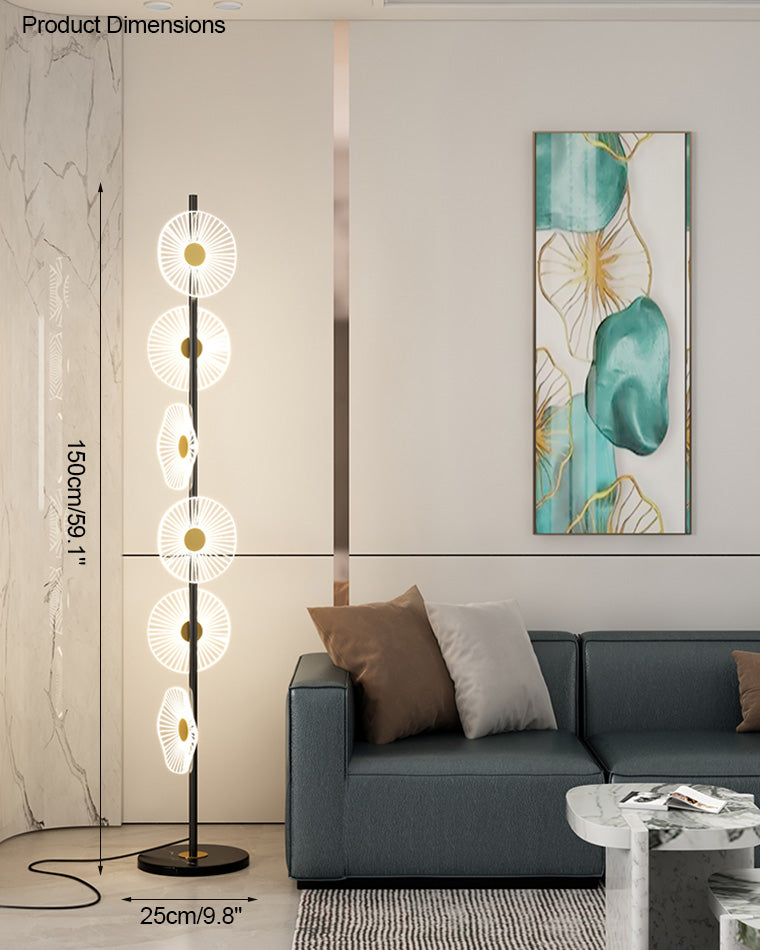 Lampadaire moderne, cascade lumineuse, marbre & acrylique. Design élégant, lumière douce réglable.