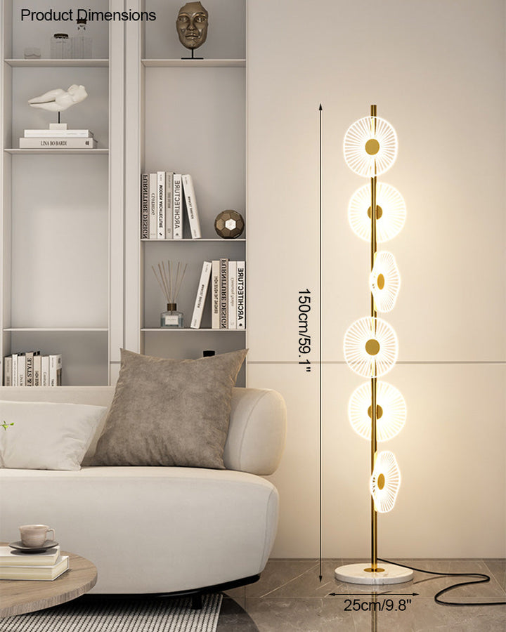 Lampadaire moderne, cascade lumineuse, marbre & acrylique. Design élégant, lumière douce réglable.