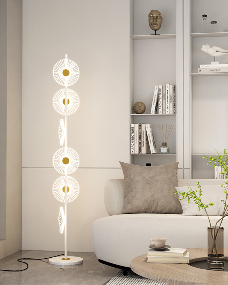 Lampadaire moderne, cascade lumineuse, marbre & acrylique. Design élégant, lumière douce réglable.