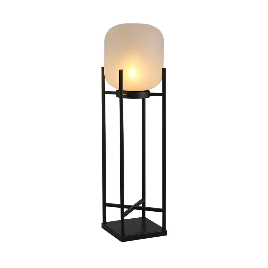 Lampadaire solaire extérieur élégant. Design moderne, acier inoxydable et verre. Éclairage LED chaleureux.
