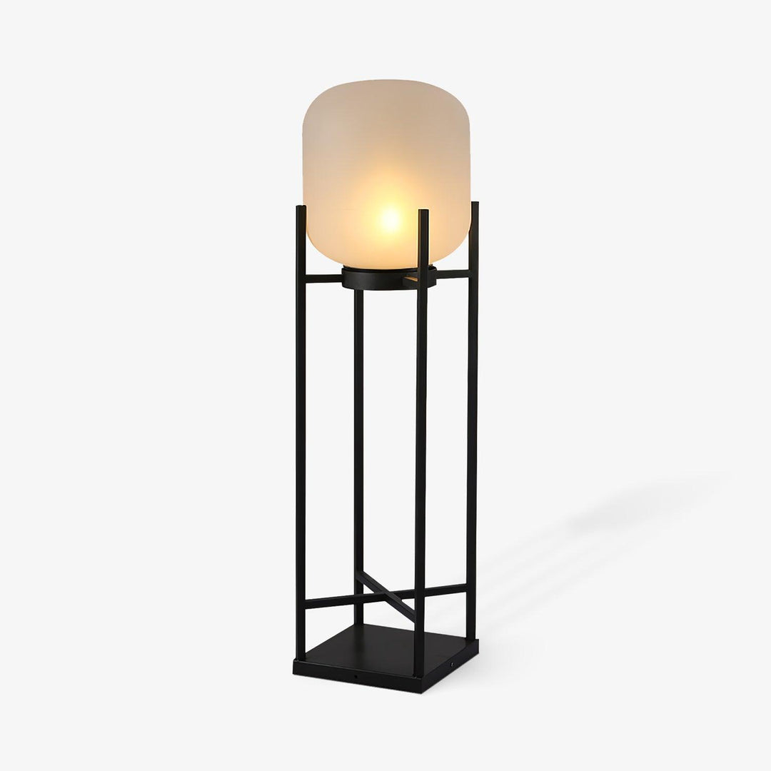 Lampadaire solaire extérieur élégant. Design moderne, acier inoxydable et verre. Éclairage LED chaleureux.