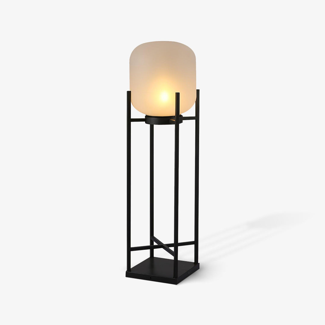 Lampadaire solaire extérieur élégant. Design moderne, acier inoxydable et verre. Éclairage LED chaleureux.