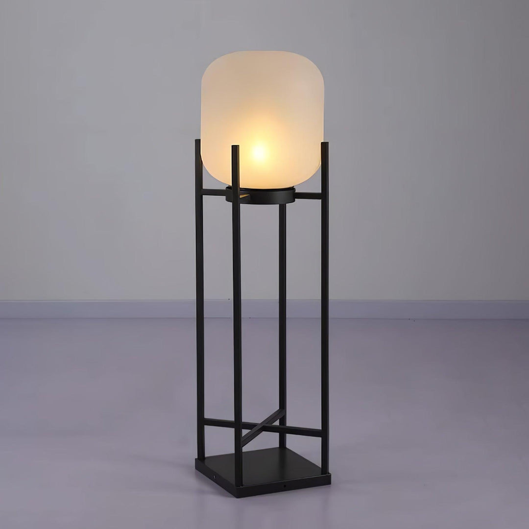 Lampadaire solaire extérieur élégant. Design moderne, acier inoxydable et verre. Éclairage LED chaleureux.