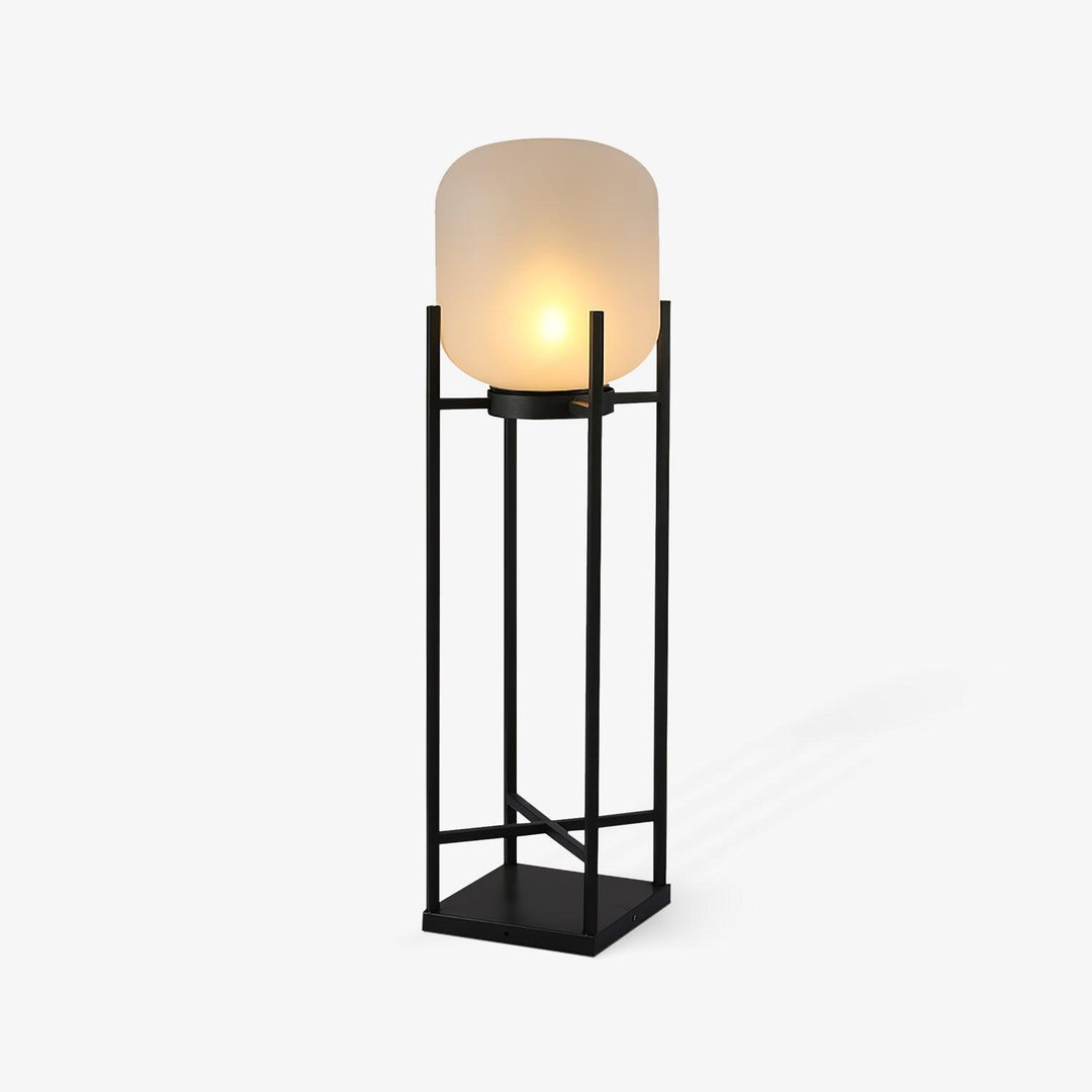 Lampadaire solaire extérieur élégant. Design moderne, acier inoxydable et verre. Éclairage LED chaleureux.