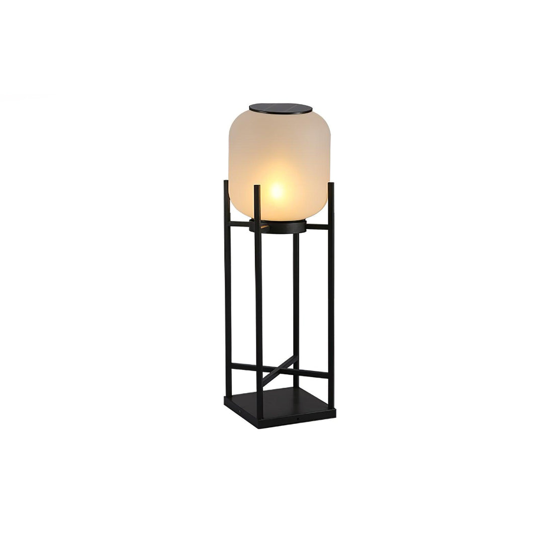 Lampadaire solaire extérieur élégant. Design moderne, acier inoxydable et verre. Éclairage LED chaleureux.