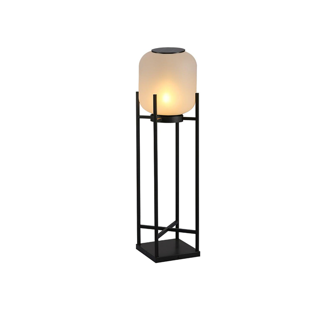 Lampadaire solaire extérieur élégant. Design moderne, acier inoxydable et verre. Éclairage LED chaleureux.