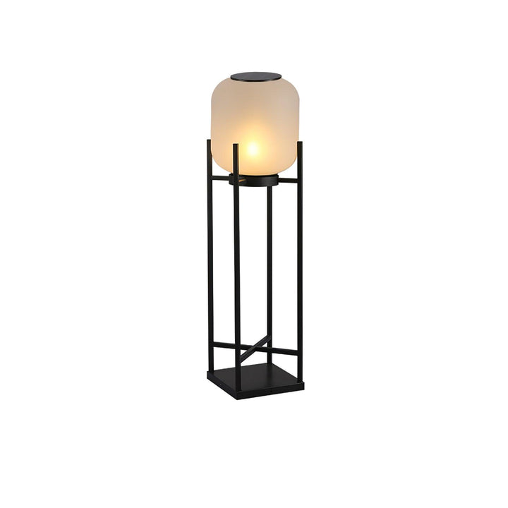 Lampadaire solaire extérieur élégant. Design moderne, acier inoxydable et verre. Éclairage LED chaleureux.