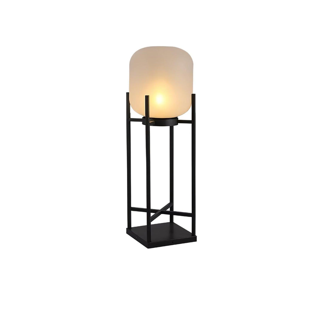 Lampadaire solaire extérieur élégant. Design moderne, acier inoxydable et verre. Éclairage LED chaleureux.