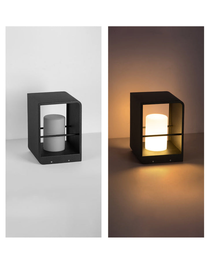 Lampadaire solaire extérieur élégant. Éclairage jardin moderne, design épuré, lumière chaude.
