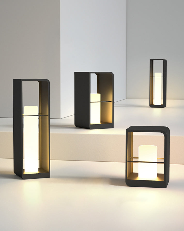 Lampadaire solaire extérieur élégant. Éclairage jardin moderne, design épuré, lumière chaude.