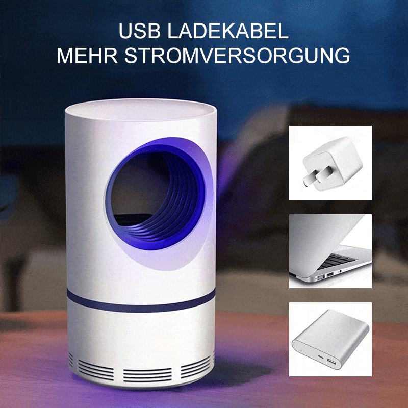 Lampe anti-moustiques UV silencieuse.  Design compact, intérieur/extérieur.  Protection efficace sans produits chimiques.