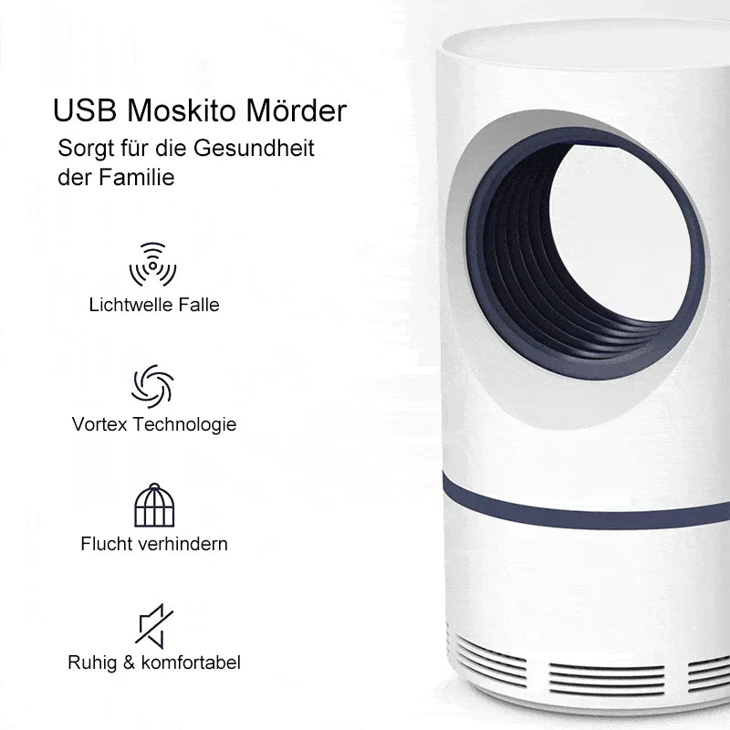 Lampe anti-moustiques UV silencieuse.  Design compact, intérieur/extérieur.  Protection efficace sans produits chimiques.