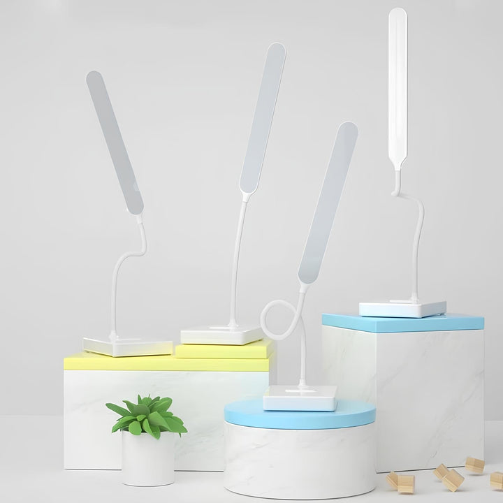 Lampe bureau LED flexible rechargeable. 3 températures de couleur, luminosité réglable. Design moderne et élégant.