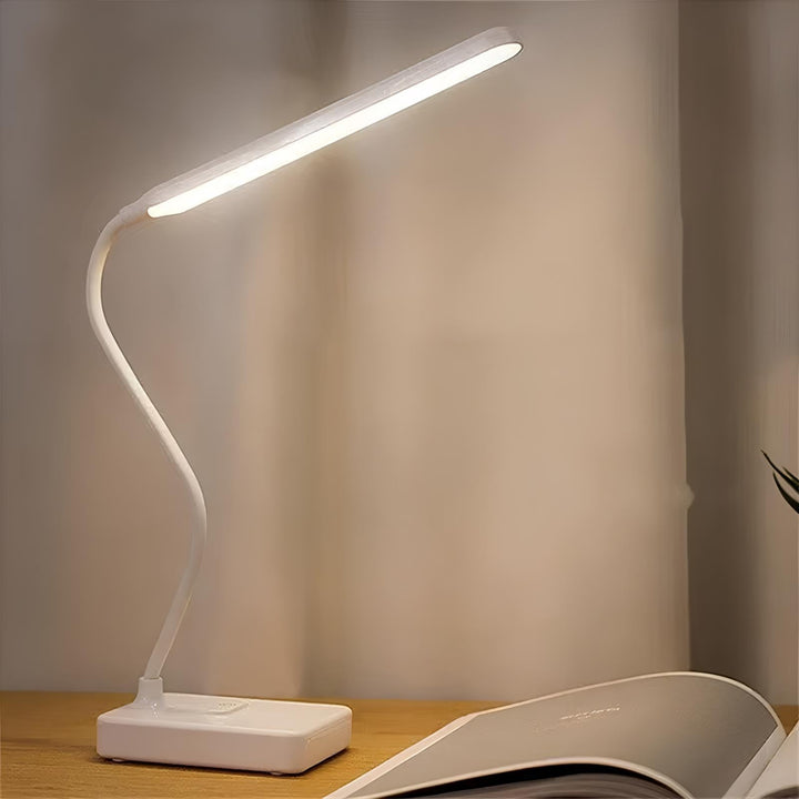 Lampe bureau LED flexible rechargeable. 3 températures de couleur, luminosité réglable. Design moderne et élégant.