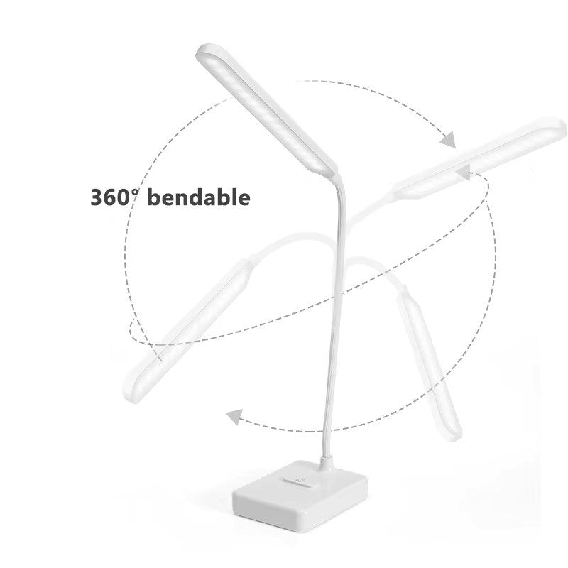 Lampe bureau LED flexible rechargeable. 3 températures de couleur, luminosité réglable. Design moderne et élégant.