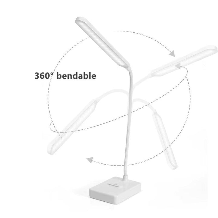 Lampe bureau LED flexible rechargeable. 3 températures de couleur, luminosité réglable. Design moderne et élégant.