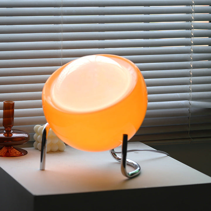 Lampe de table design rétro Bauhaus. Verre & pierre, style minimaliste, lumière douce.