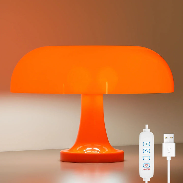 Lampe de table design rétro, forme champignon Bauhaus.  Lumière douce, idéale salon/chambre.