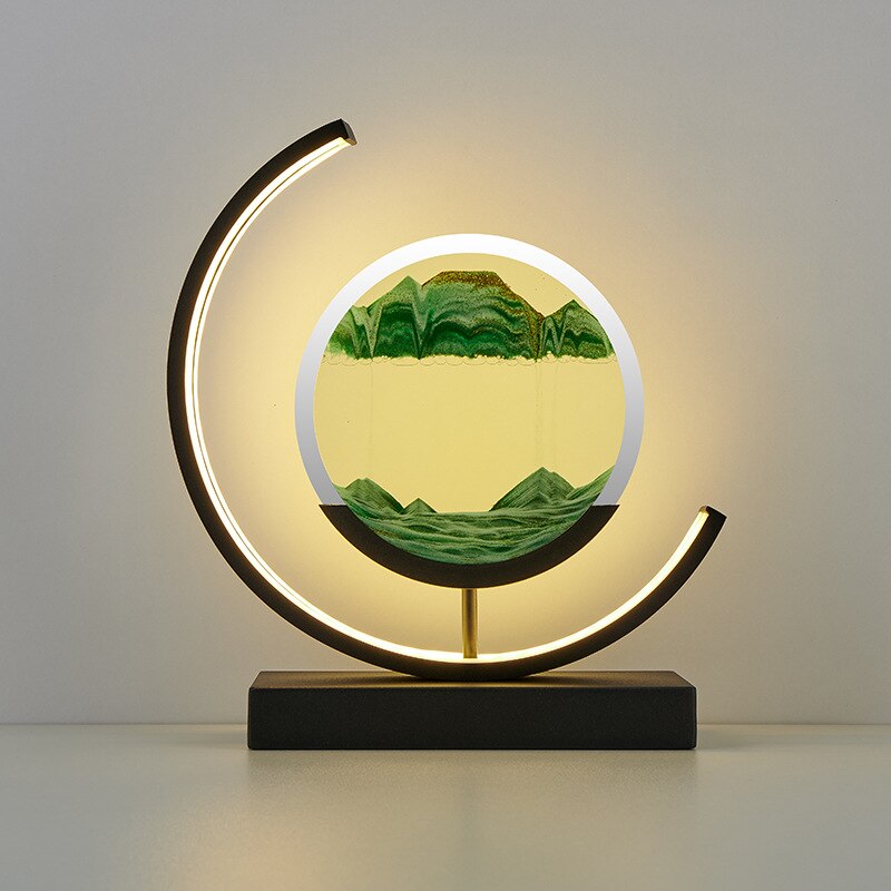 "Lampe de table élégante avec design sable mouvant coloré et dynamique, ambiance apaisante pour intérieur moderne."