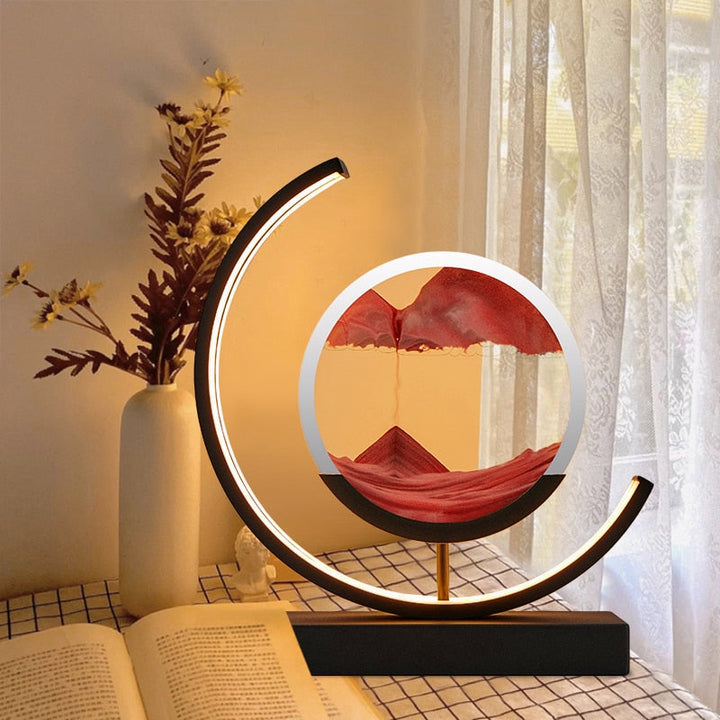 "Lampe de table élégante avec design sable mouvant coloré et dynamique, ambiance apaisante pour intérieur moderne."