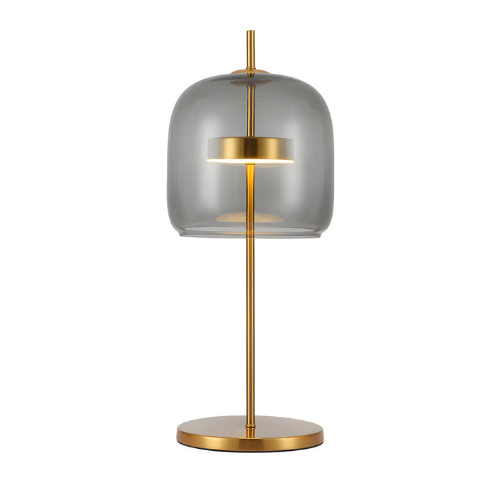 "Lampe de table en verre fumé LumiLux, design élégant, ambiance chaleureuse pour salon, chambre ou bureau."
