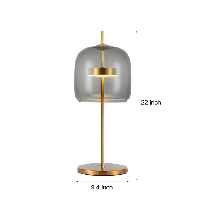 "Lampe de table en verre fumé LumiLux, design élégant, ambiance chaleureuse pour salon, chambre ou bureau."