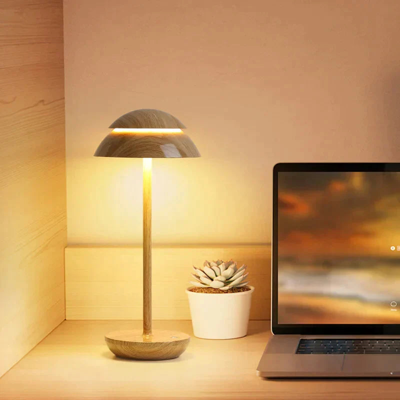 Lampe de table rechargeable design scandinave.  Éclairage doux, style minimaliste. Batterie longue durée.