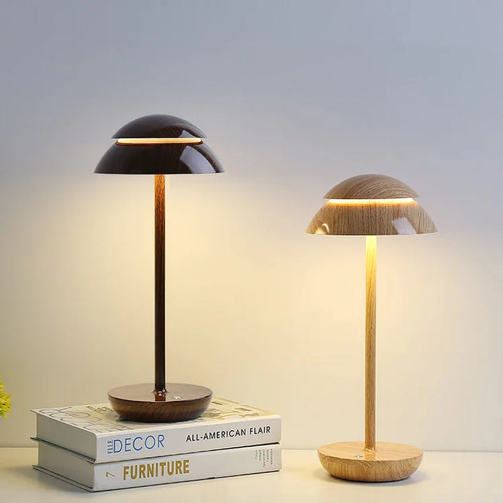 Lampe de table rechargeable design scandinave.  Éclairage doux, style minimaliste. Batterie longue durée.
