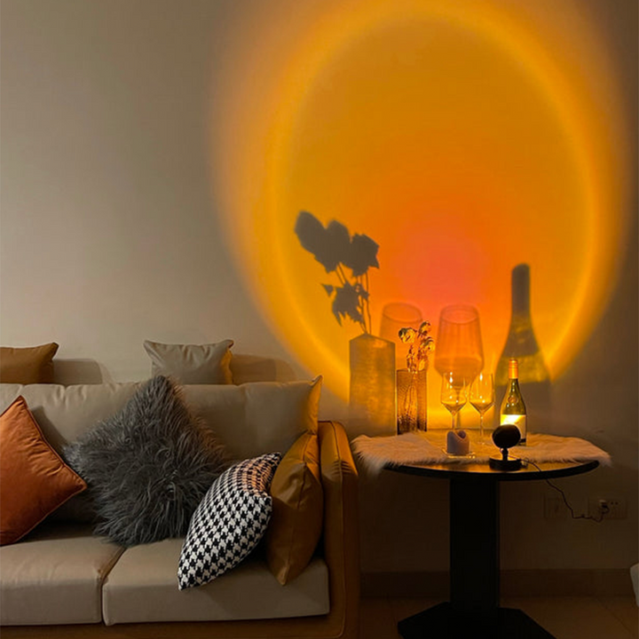 Lampe de table rétro, design coucher de soleil.  Lumière chaude et douce. Décoration élégante pour salon, chambre.