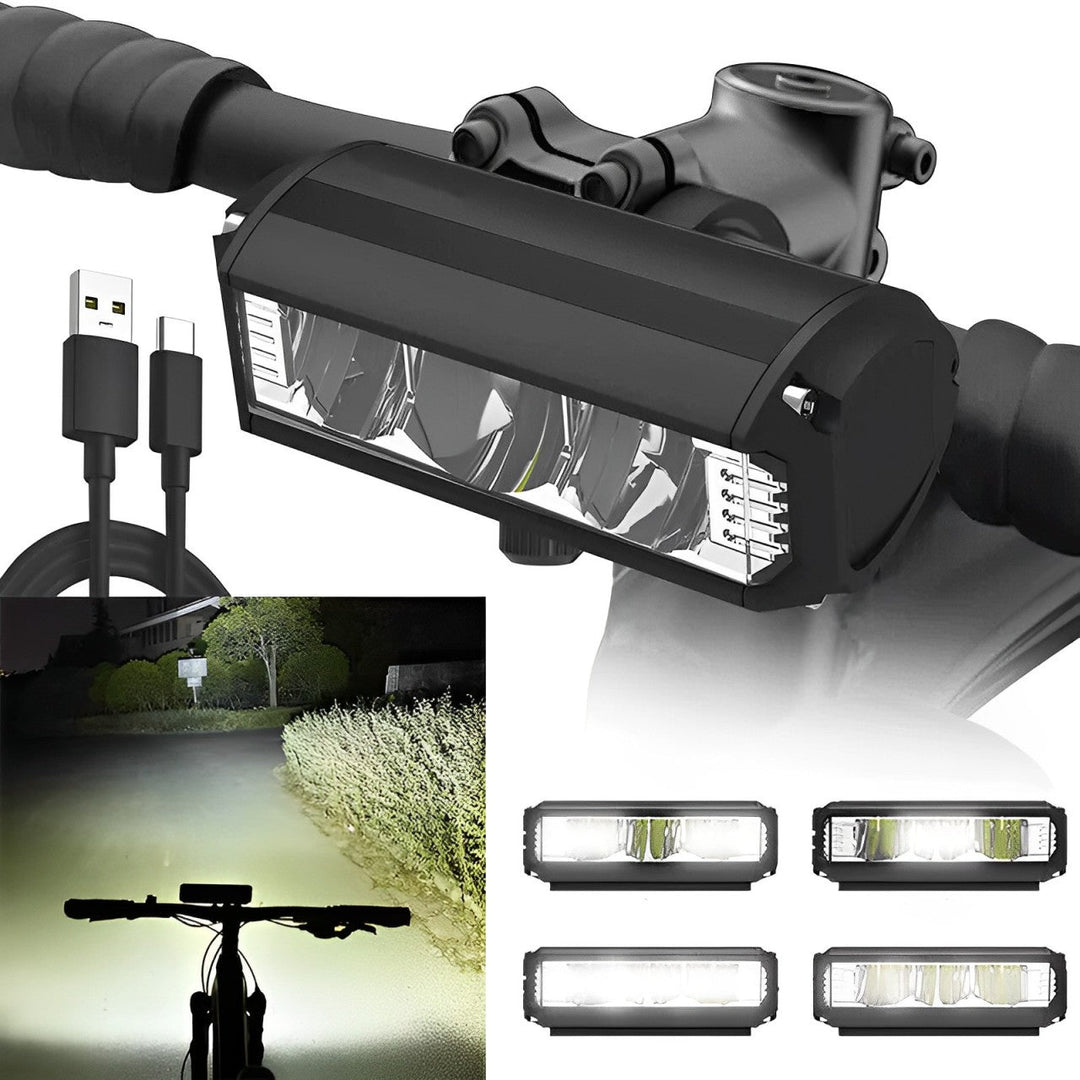 "Lampe de vélo LED LumeRide - Éclairage puissant, design ajustable, vue de face"